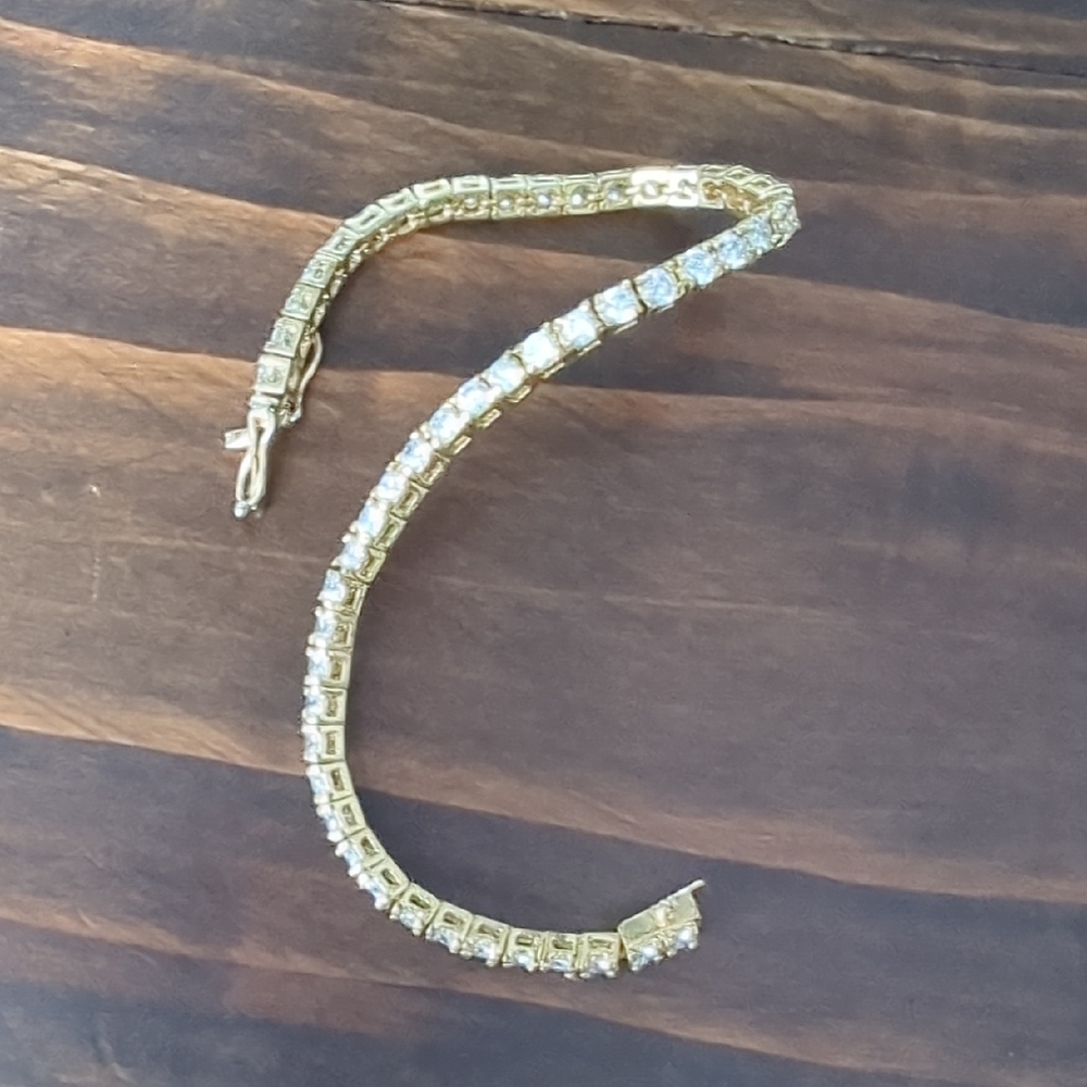 Dazzling Gold Tone Tennis Bracelet with CZ Crystals